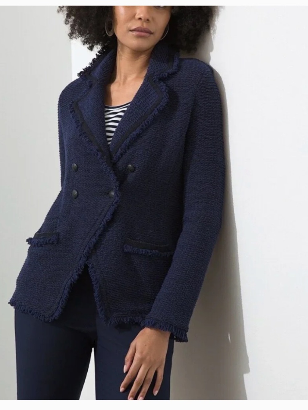 CHICO’S Double Breasted Navy Textured Blazer Size 2 (Large 12/14) NWT